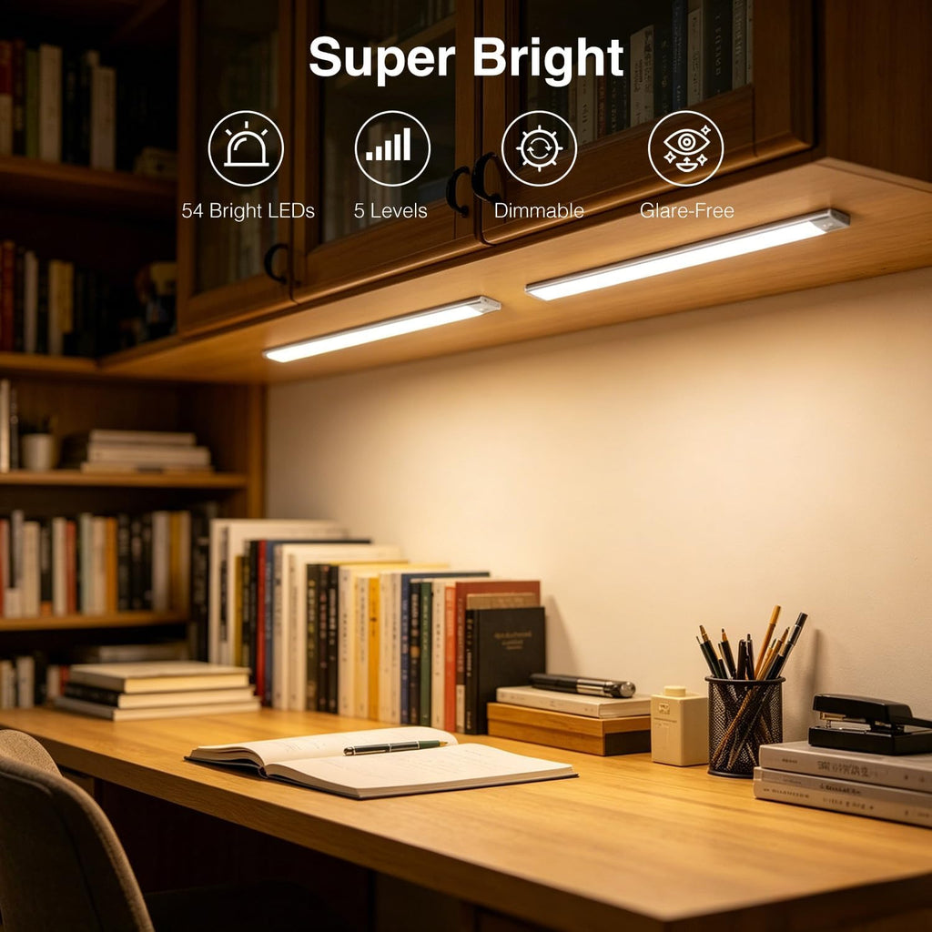Under Cabinet Lighting Wireless, 4 Pack under Cabinet Lights Rechargeable, Motion Sensor Light Indoor, 3 Color Temps, 5 Levels Dimmable Magnetic Closet Lights, under Counter Lights for Kitchen, Stairs