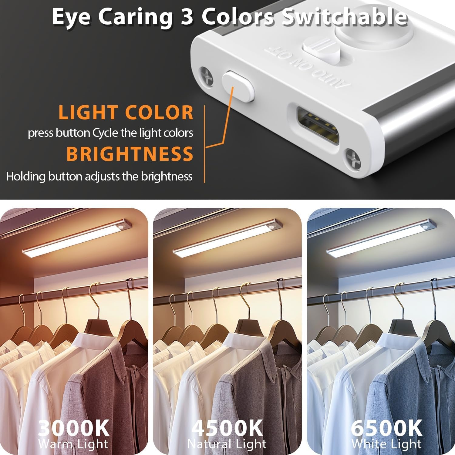 Under Cabinet Lighting Wireless, 4 Pack under Cabinet Lights Rechargeable, Motion Sensor Light Indoor, 3 Color Temps, 5 Levels Dimmable Magnetic Closet Lights, under Counter Lights for Kitchen, Stairs