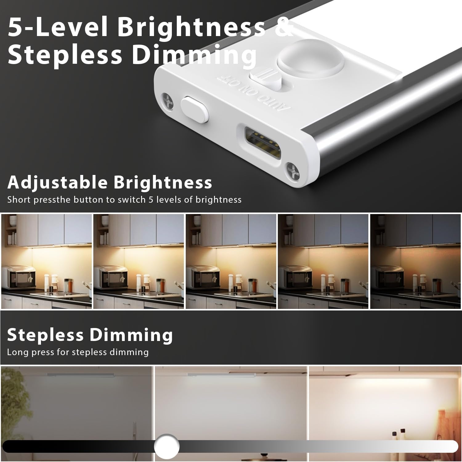 Under Cabinet Lighting Wireless, 4 Pack under Cabinet Lights Rechargeable, Motion Sensor Light Indoor, 3 Color Temps, 5 Levels Dimmable Magnetic Closet Lights, under Counter Lights for Kitchen, Stairs